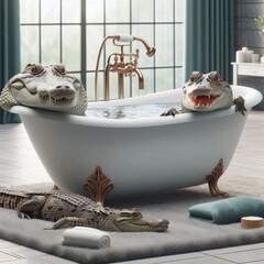 Wall Mural - two crocodile enjoying bath