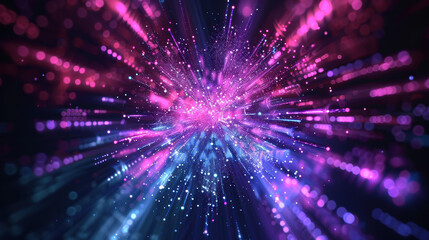 Colorful abstract light beams and particles creating a stunning explosion of vibrant pink, purple, and blue hues in a dynamic digital art display.