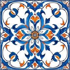 Vector image of colorful Moroccan, Portuguese tiles, azulejo with ornament. AI generation.
