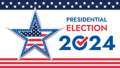 Wall Mural - USA 2024 Presidential Election background with American flag colors design. Election event banner, card, poster, template, voting communication, background. Vote day, November 5. Vector illustration.