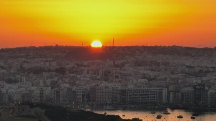 Sticker - Drone view of sunset over Valletta city, Malta island