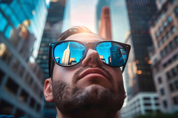 Sticker - reflection of skyscrapers in sunglasses