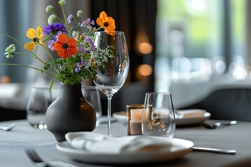 Wall Mural - a table with a vase of flowers on it