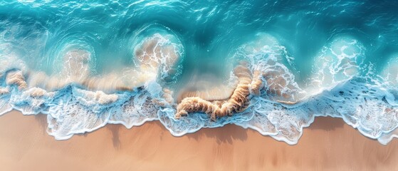 Wall Mural - waves crashing at the shore, starfish on the sand