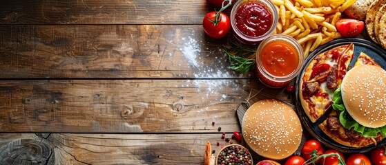 Wall Mural -  A wooden table bearing various dishes of food, with one plate atop it