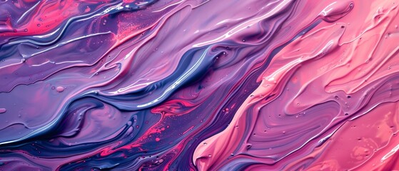 Canvas Print -  A close-up of a purple and pink liquid substance with drops of water on the bottom and top The bottom of the image features a red layer