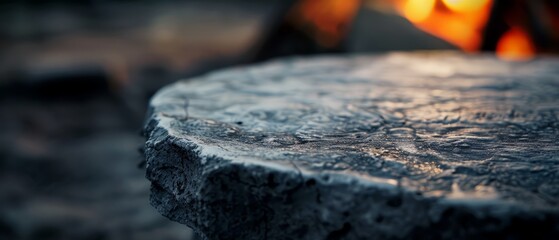 Wall Mural -  A tight shot of wood bearing a flame in its center, surrounded by a distant fire