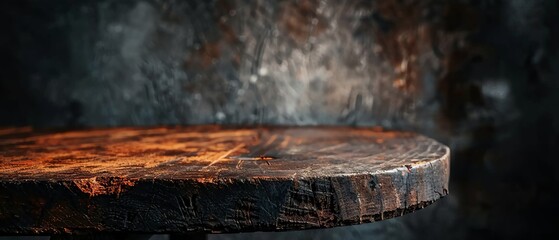 Canvas Print -  A tight shot of a weathered wood table, rain droplets faintly visible as they splatter its flank