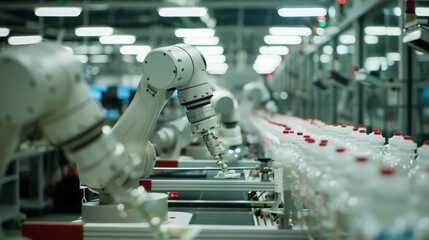 Aufkleber - Capture a factory where robots are manufacturing medical devices, emphasizing the critical role of robotics in healthcare technology.
