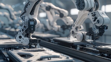 Aufkleber - Capture a futuristic assembly line where robots are 3D printing and assembling complex structures, showcasing the versatility and potential of additive manufacturing