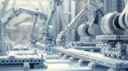 Aufkleber - Capture a futuristic assembly line where robots are 3D printing and assembling complex structures, showcasing the versatility and potential of additive manufacturing