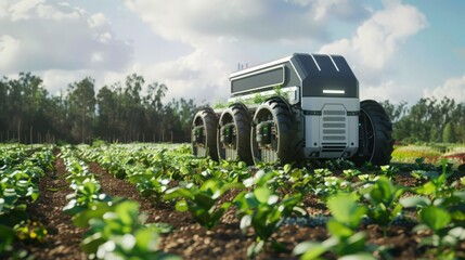 Poster - Capture the innovation in an autonomous farming system, with robots managing planting, watering, and harvesting crops.