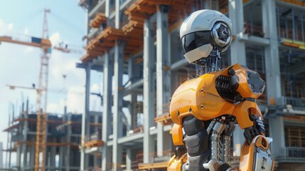 Poster - Capture the integration of AI-driven robots performing real-time adjustments and optimizations during the construction process