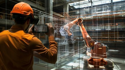 Poster - Capture the integration of augmented reality in construction robotics, aiding in design visualization and spatial planning.