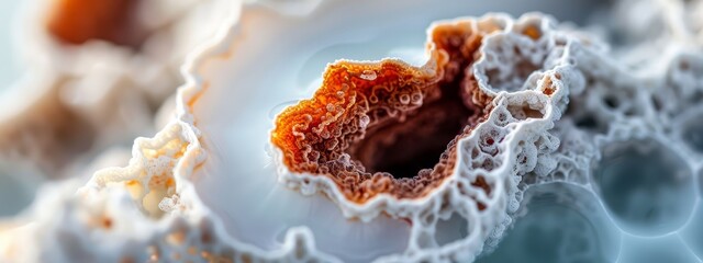 Sticker -  A tight shot of an orange and white material in the heart of a white and orange mass in the picture's focal point