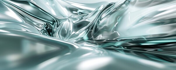 Poster - Metallic silver and blue liquidlike surface with smooth ripples and reflections