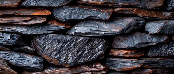 Poster -  A stack of brown rocks supporting a pile of black rocks