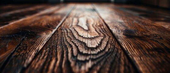  A tight shot of a wooden floor, its texture distinct, wood grains visible; the wood's center bears a hazy imprint