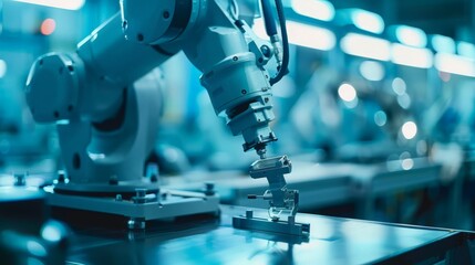 Poster - Our industrial factory leverages robotics to achieve unprecedented levels of productivity.