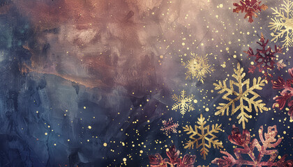 Wall Mural - A painting of a snowy sky with gold flakes and snowflakes scattered throughout