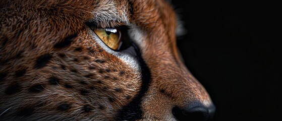 Wall Mural -  A tight shot of a cheetah's face, marked by yellow and black tear marks around its eyes