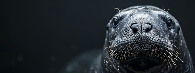 Poster -  A tight shot of a sea lion's face, mouth agape, eyes wide