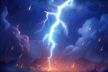 Sticker - Epic fantasy landscape with lightning storm and fiery explosions