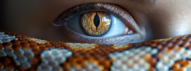 Poster -  A tight shot of an eye, its surface replaced by a lizard's scaly skin Iris visible within