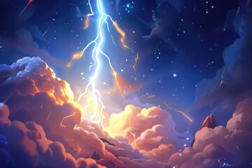 Poster - Brilliant lightning illuminates stormy night sky