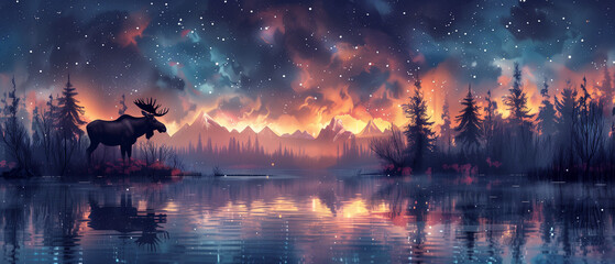 A Moose abstract watercolor background with splashes