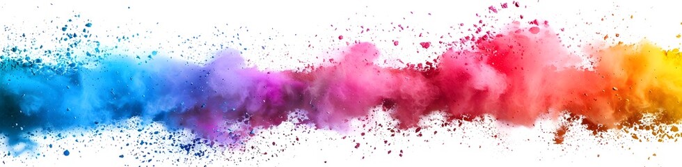 Wall Mural - Rainbow colored powder explosion on white background, rainbow color splash, rainbow dust explosion