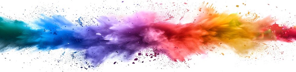 Wall Mural - Rainbow colored powder explosion on white background, rainbow color splash, rainbow dust explosion