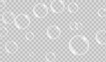 vector illustration of Realistic soap bubbles seamless pattern on a transparent background.