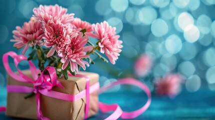 Sticker - Pink Flowers on a Gift Box