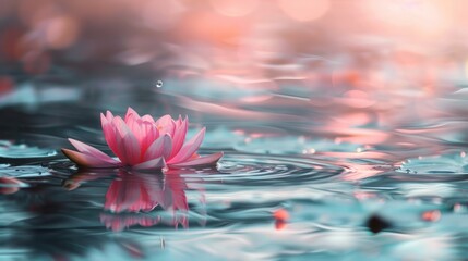 Sticker - Pink Lotus Flower Blooming on Calm Water