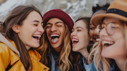 Wall Mural - Friends joking and laughing together spreading positivity around