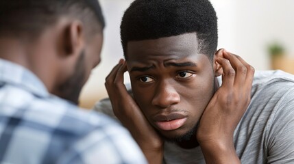 Poster - Counselor using therapeutic tools to help a client manage stress and anxiety Stock Photo with copy space