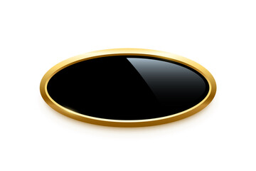 Poster - black oval button with golden frame vector illustration. 3d glossy elegant design for empty label, e
