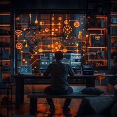Poster - Hacker Infiltrating Smart Home System Controlling Lights and Appliances Through Digital Interface