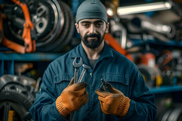 Wall Mural - mechanic holding tools