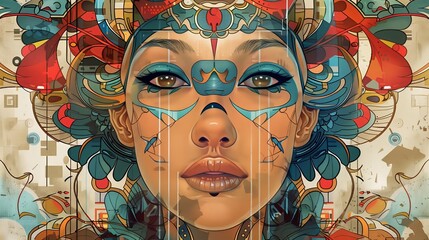 Poster - a captivating retro art piece blends traditional and modern elements, creating a unique, stunning ex