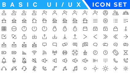 Poster - User Interface Icons Collection, Basic ui ux icon set. Set icon of user interface. Vector illustration. editable stroke.. Pixel perfect