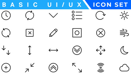 Poster - Basic Ux/Ui Icons, Web & App desogm icon set. ui ux line icon, user interface iconset collection.