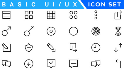 Poster - Basic Ux/Ui Icons, Web & App desogm icon set. ui ux line icon, user interface iconset collection.