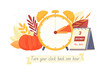 © lembergvector - Daylight saving time ends, reminder banner design. Alarm clock and autumn season harvest, 3 November 2024 deadline date on calendar, Turn your clock back one hour text cartoon vector illustration