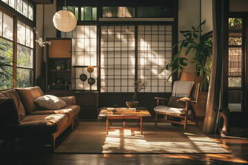 Japandi interior design living space, japandi, open living space