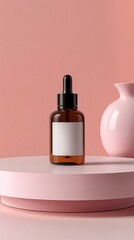 Wall Mural - A bottle of perfume is on a pink background