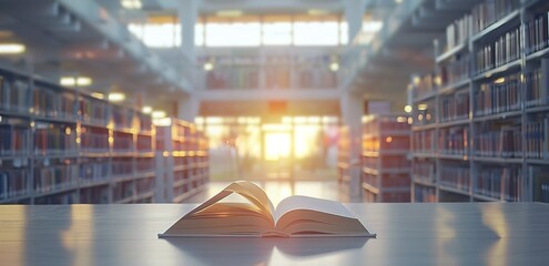 Wall Mural -  An open book on a table in a room with light shining from behind