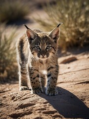 Wall Mural - Bobcat kitten exploring desert canyo