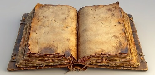 Wall Mural - An old, open book on a white background
